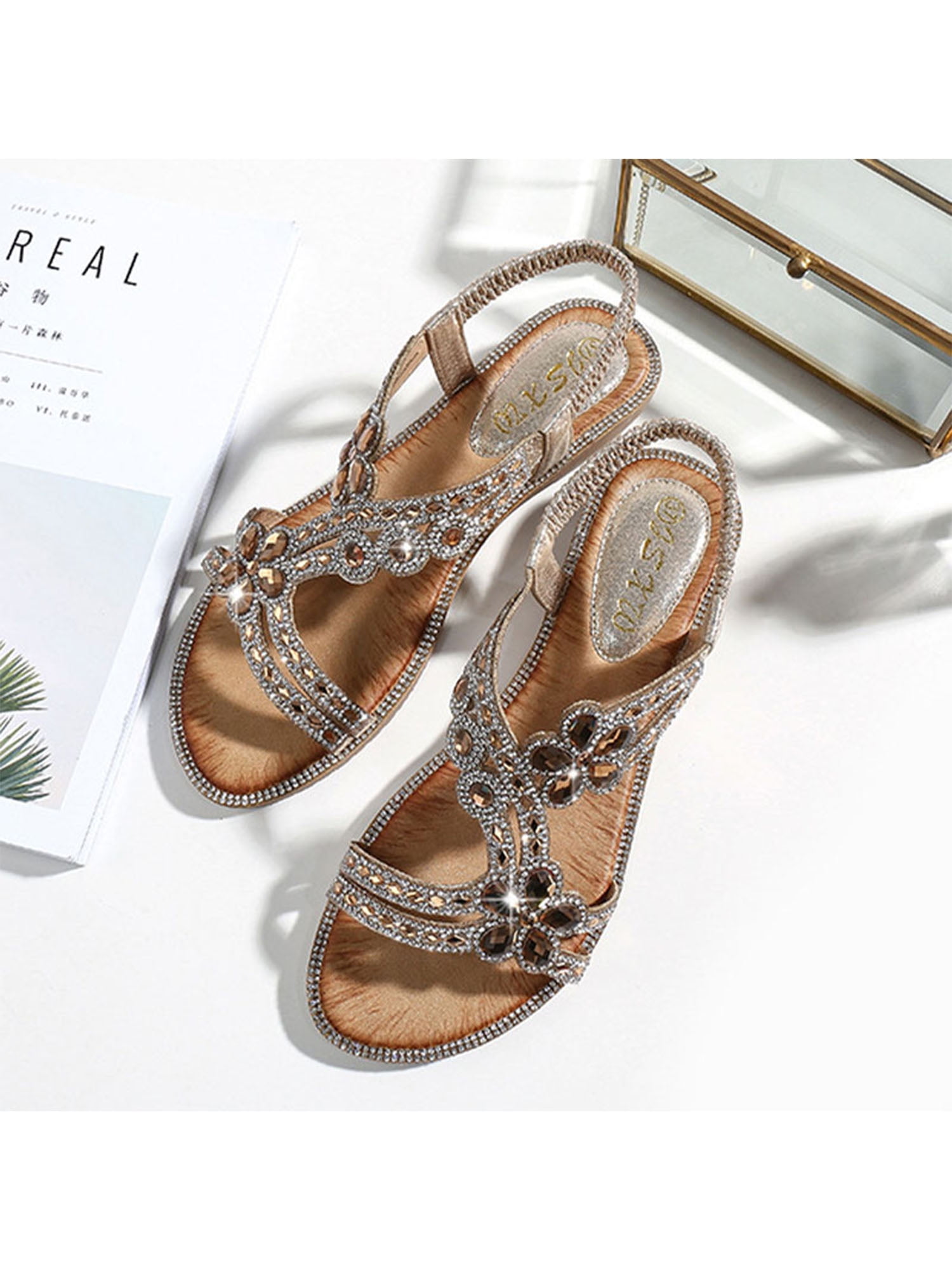 Synthetic stylish fancy Cream Flat Sandals For women - ADEERA - 3151474